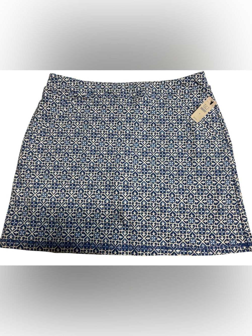 Talbots Blue and White Tile-Print Stretchy Skirt New Size Medium